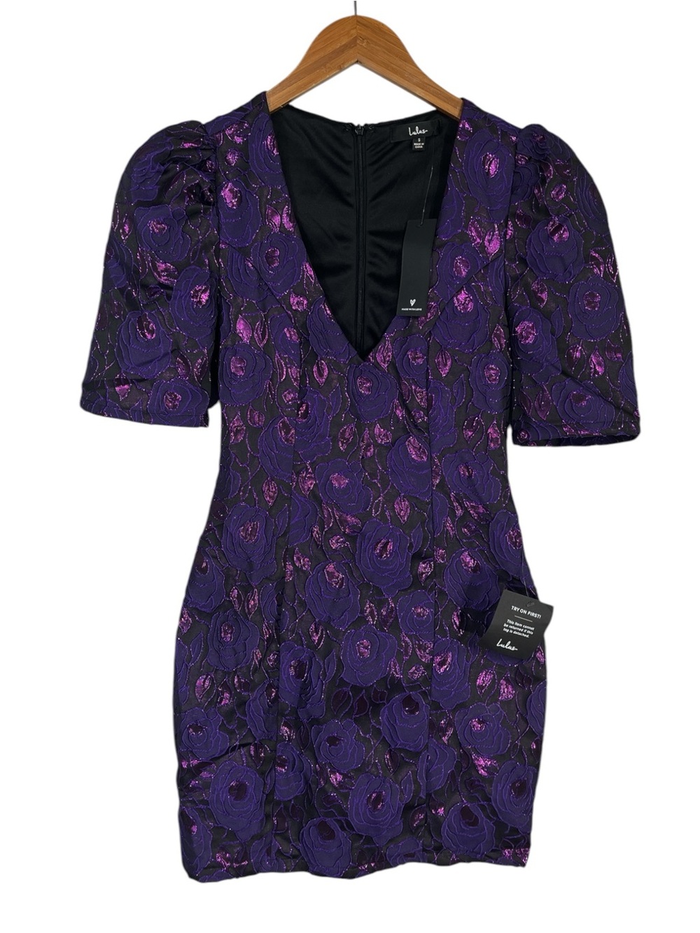 NWT Lulus Extravagant Party Shiny Purple Floral Jacquard Bodycon Dress Size Smal - Picture 7 of 12